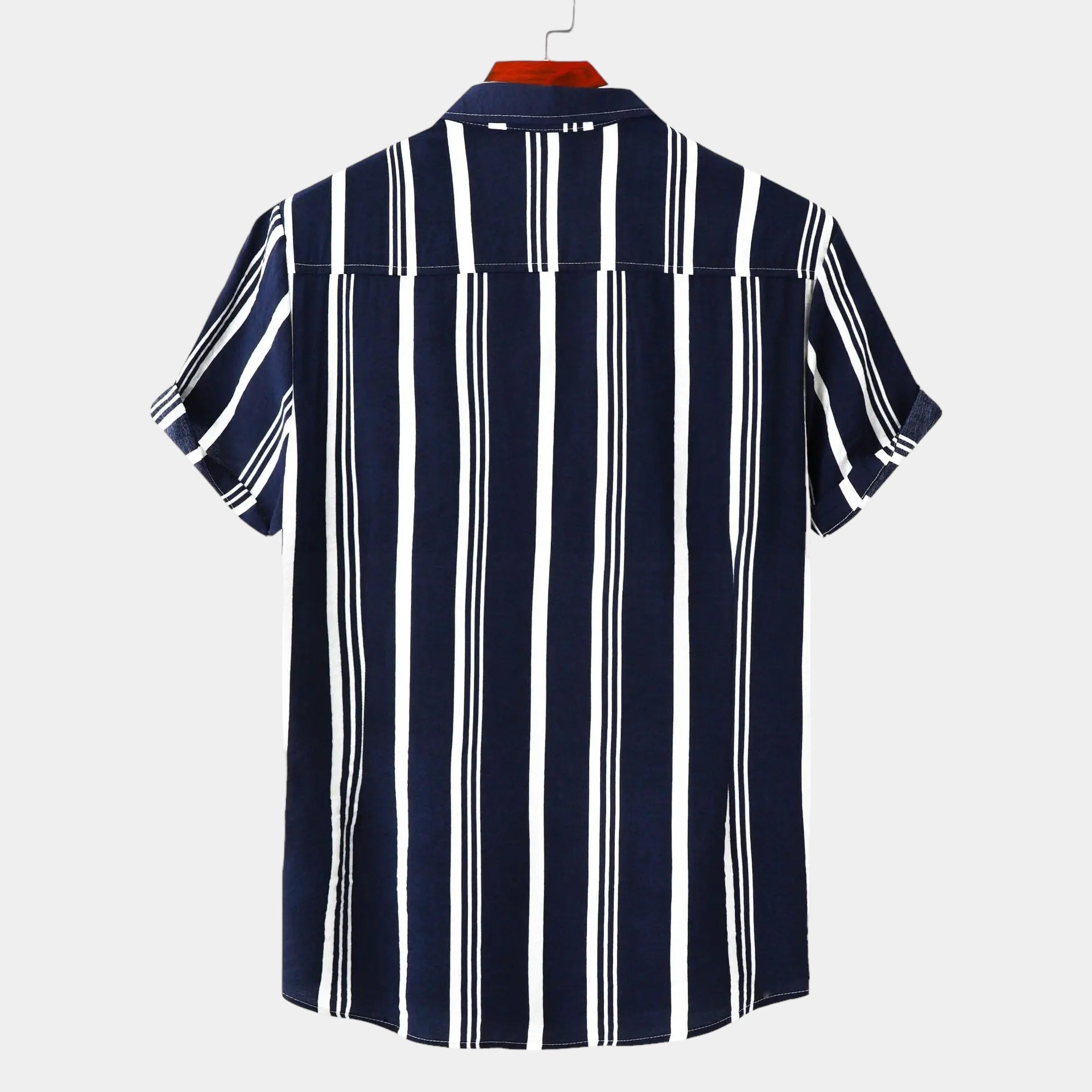 men's vertical stripe button-up short sleeve shirt