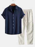 men's linen blend short sleeve shirt with stand collar and button front