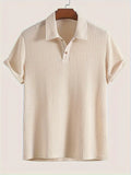 men's short sleeve waffle knit polo shirt with two-button placket spread collar