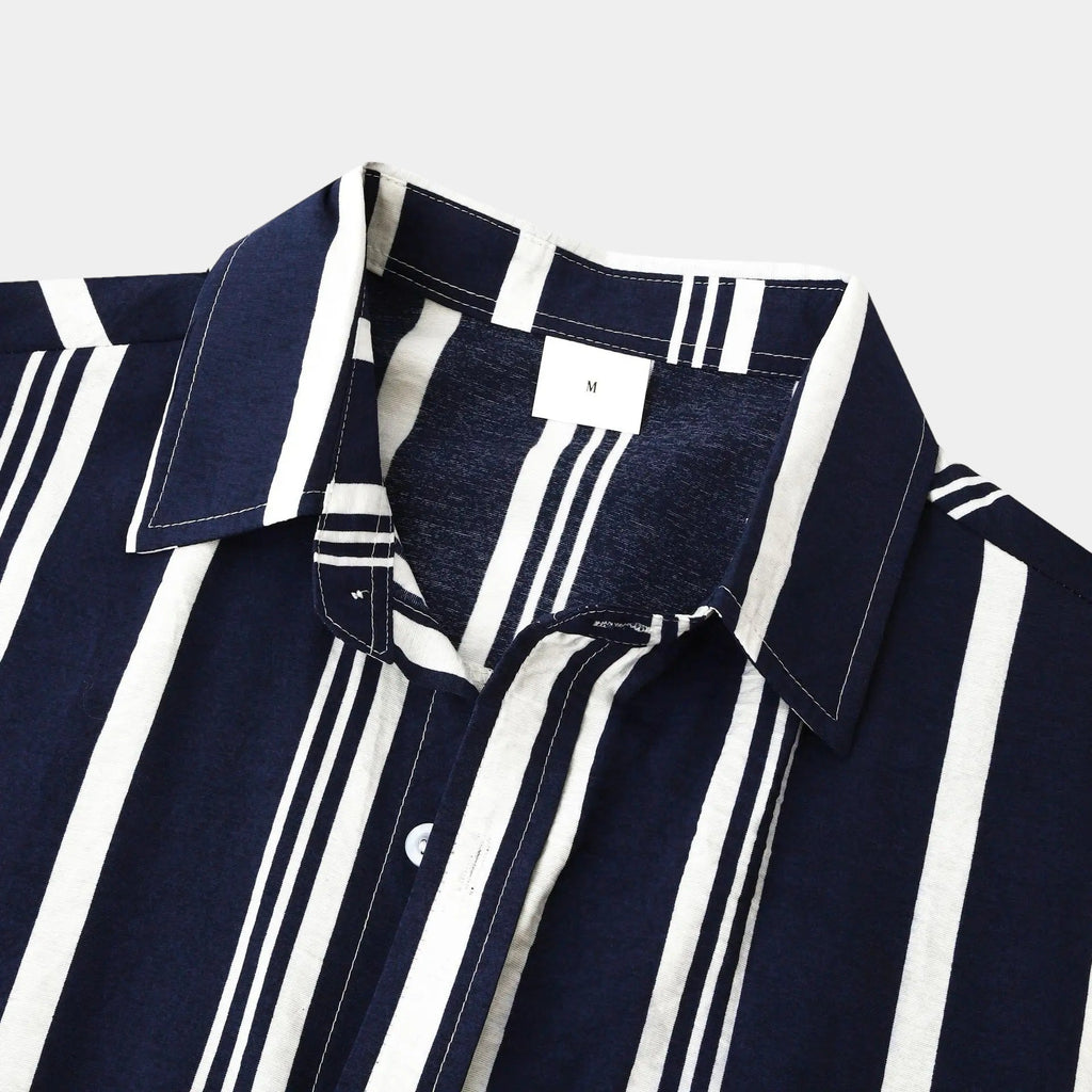 men's vertical stripe button-up short sleeve shirt