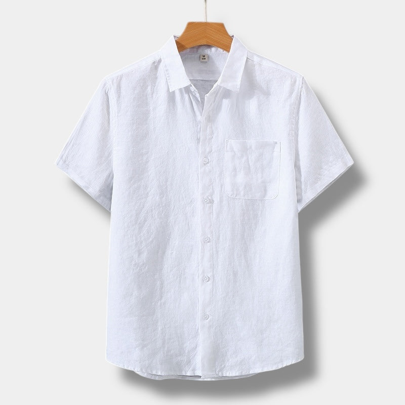 short sleeve button-up shirt with chest pocket for men