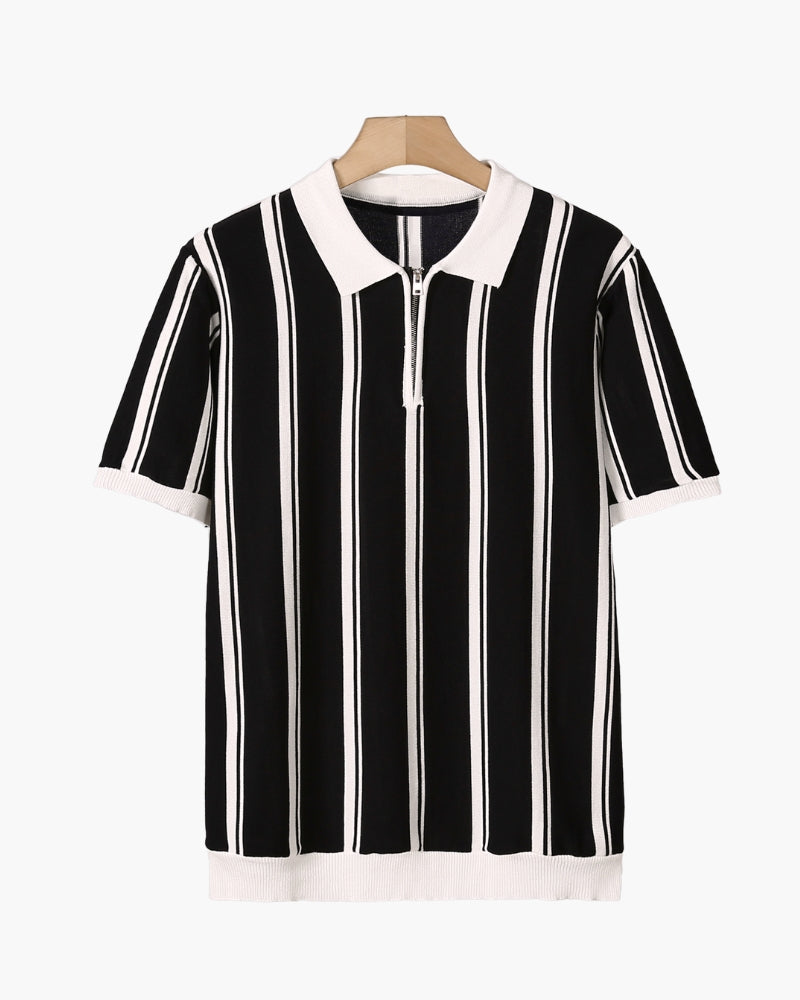 novaline striped knit polo for men with short sleeves contrast collar zip