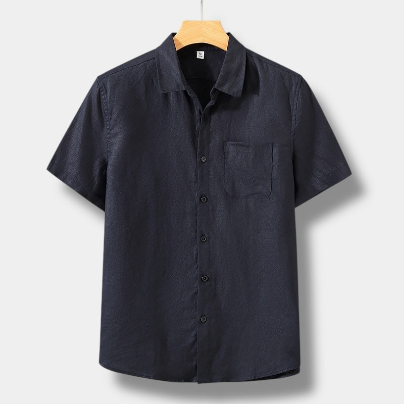 short sleeve button-up shirt with chest pocket for men