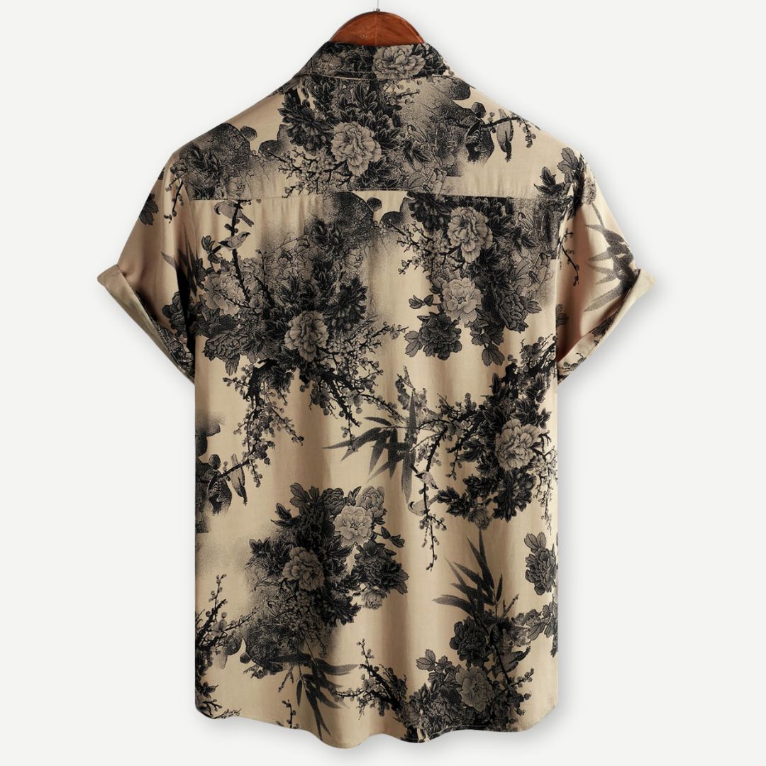 men's short sleeve button down shirt with printed point collar casual style