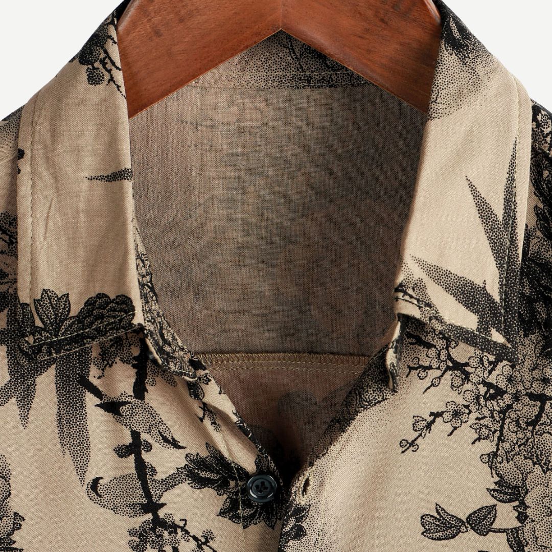 men's short sleeve button down shirt with printed point collar casual style