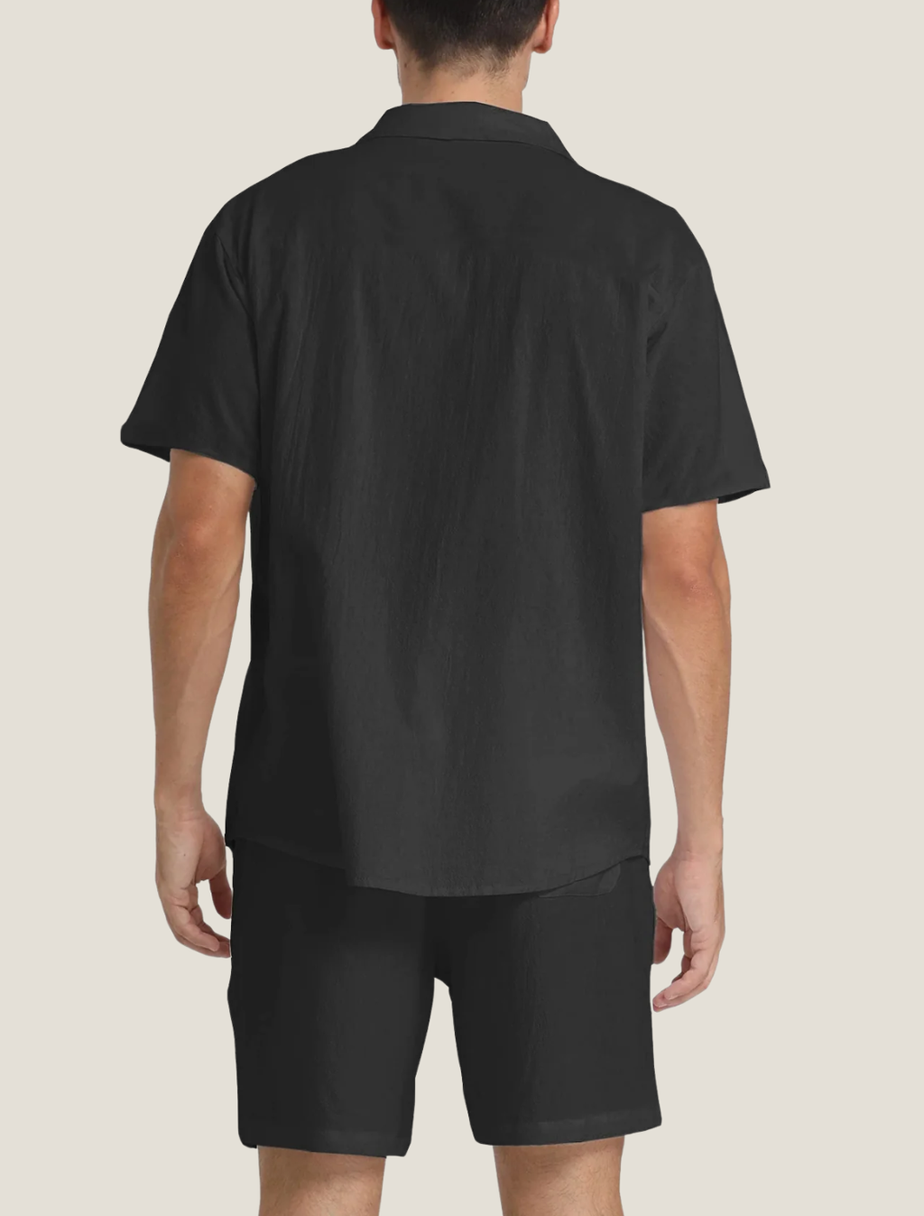 men's lightweight summer set with short-sleeve button shirt and drawstring shorts