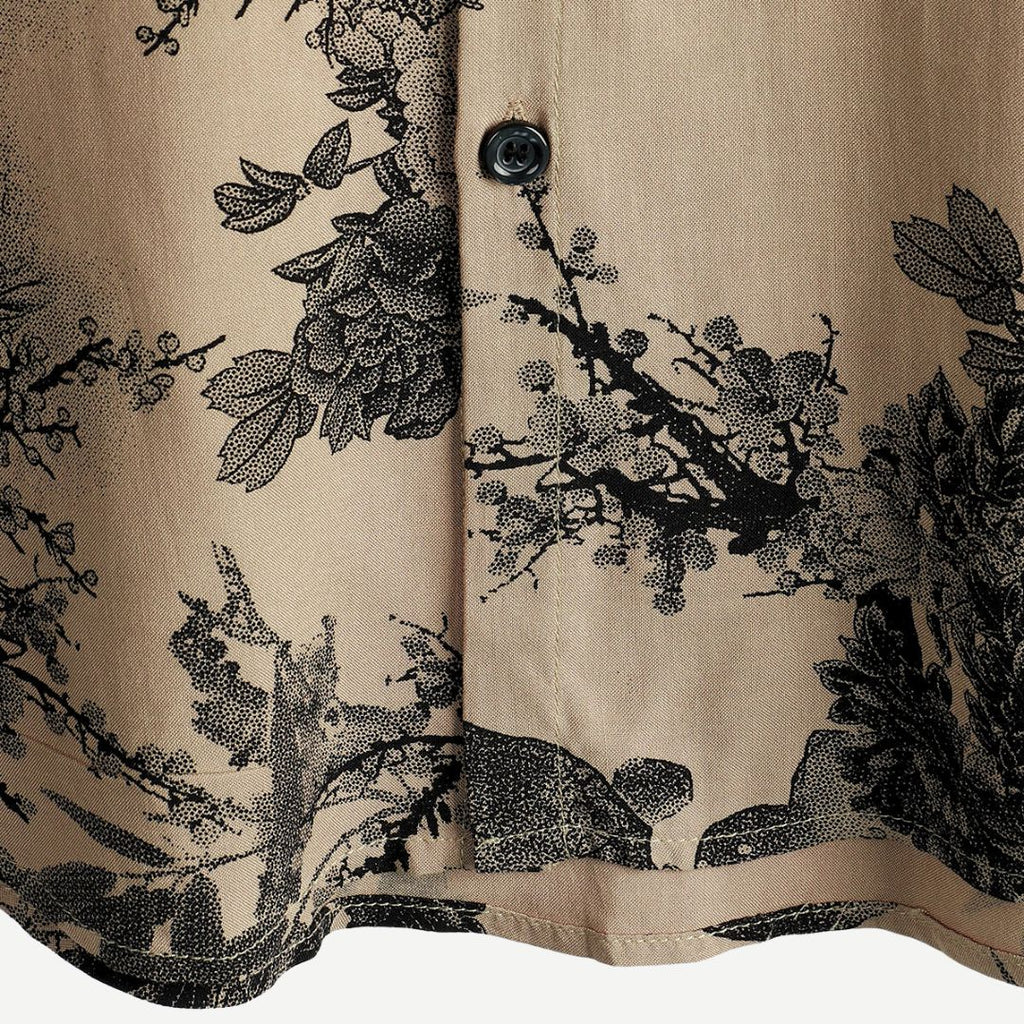 men's short sleeve button down shirt with printed point collar casual style