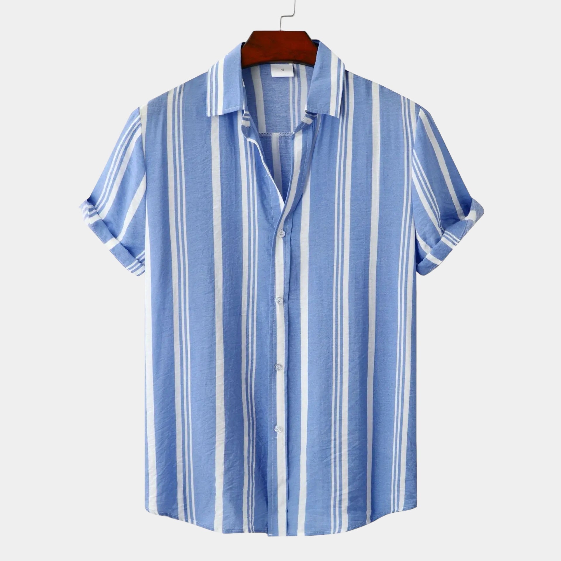men's vertical stripe button-up short sleeve shirt