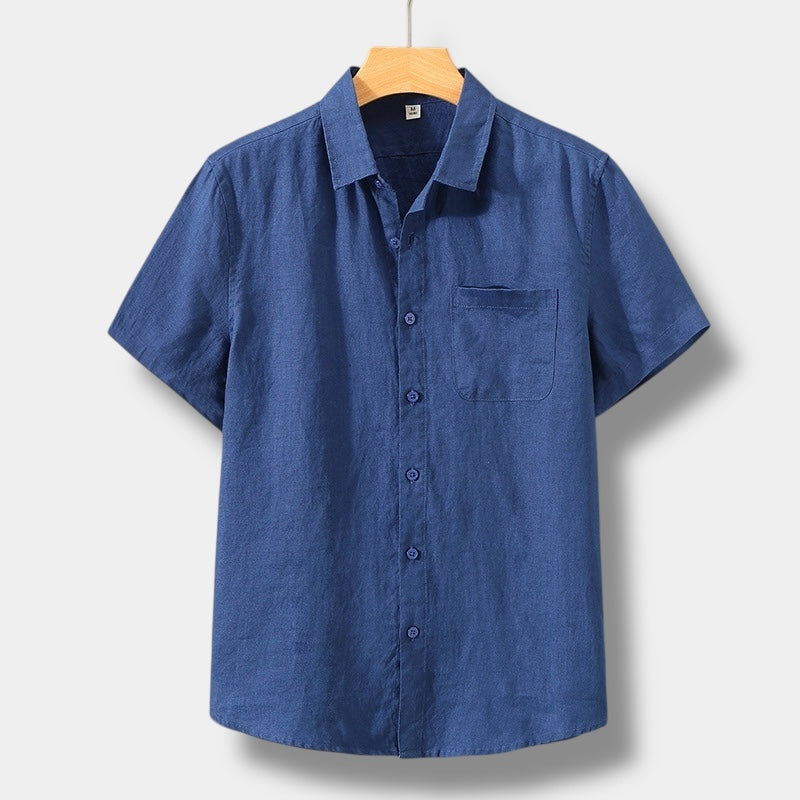 short sleeve button-up shirt with chest pocket for men