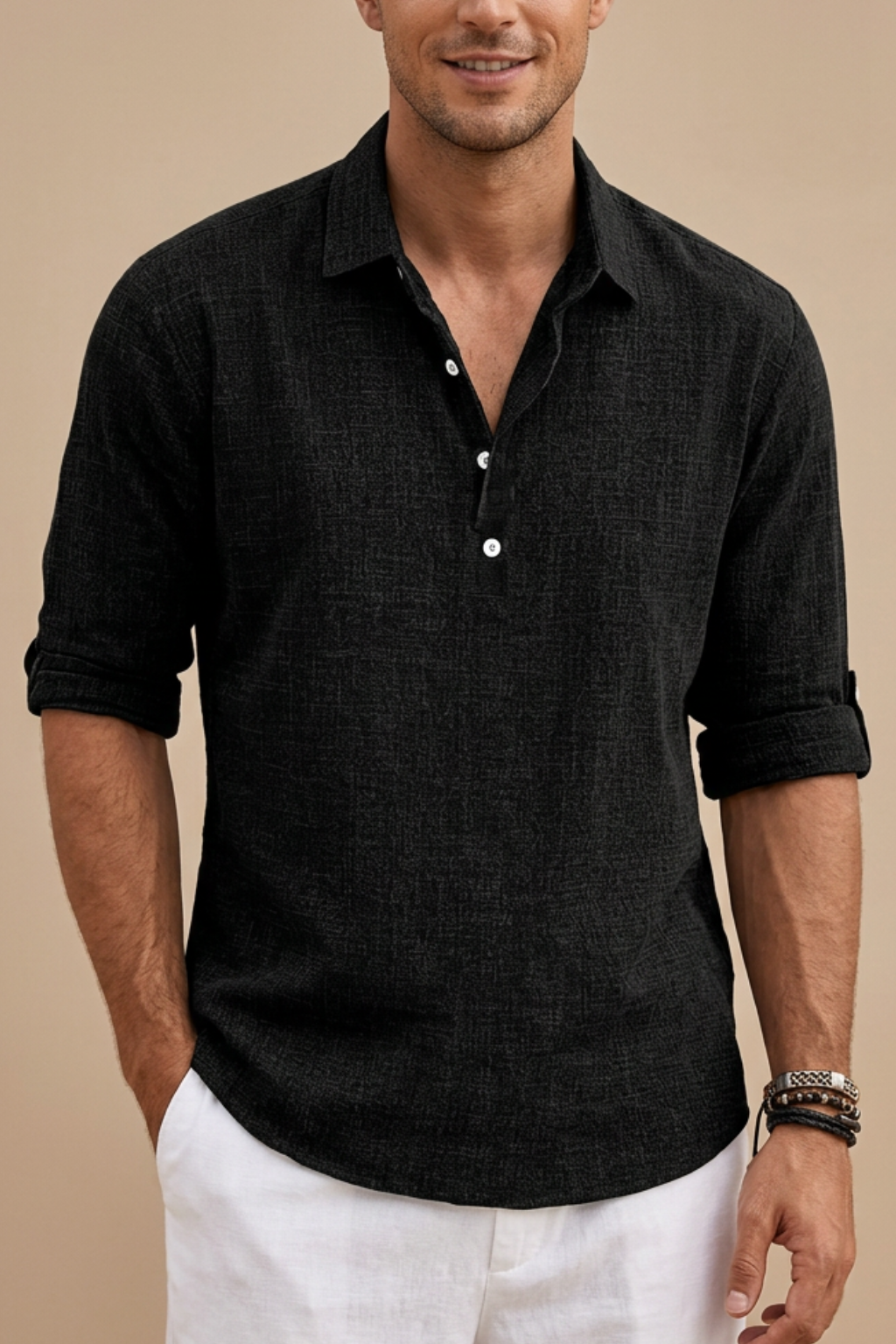 men's linen polo shirt, classic fit, spring and summer