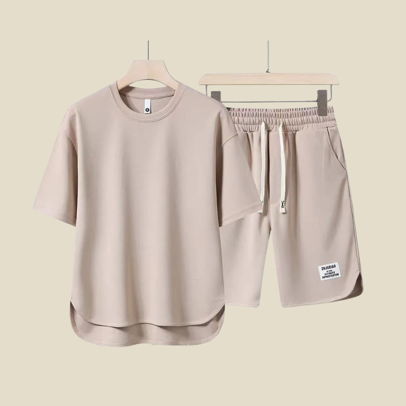men's short sleeve tee and drawstring shorts two-piece casual summer set