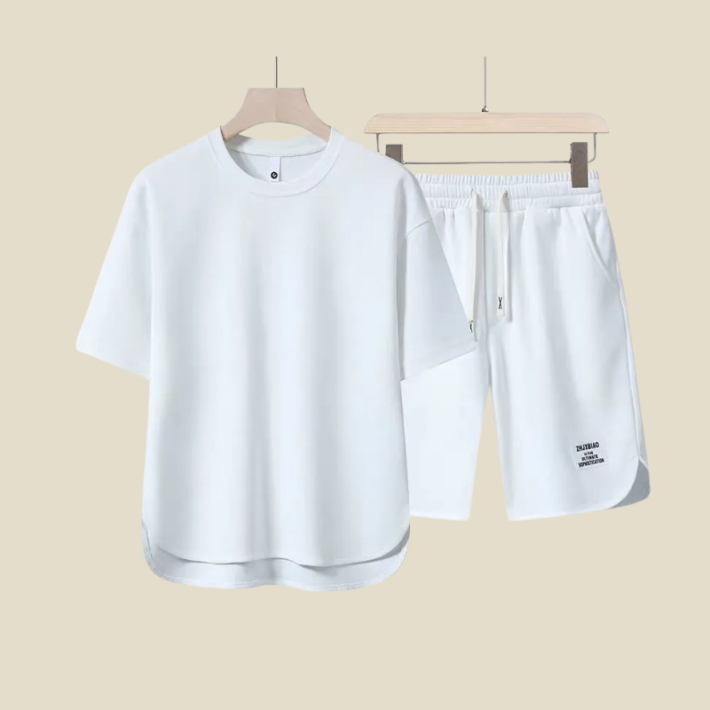 men's short sleeve tee and drawstring shorts two-piece casual summer set