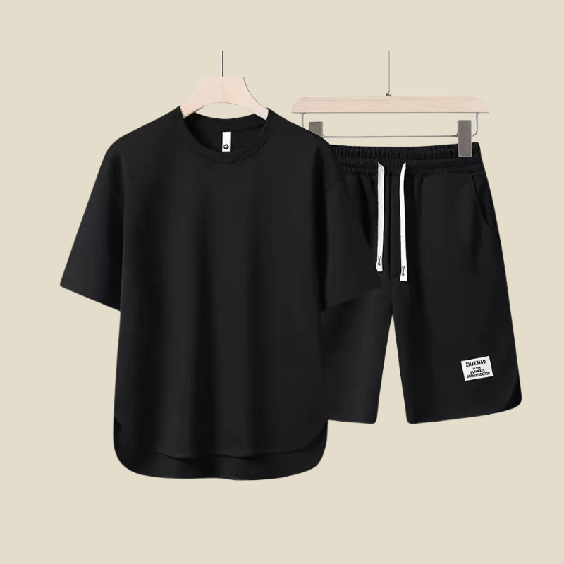 men's short sleeve tee and drawstring shorts two-piece casual summer set