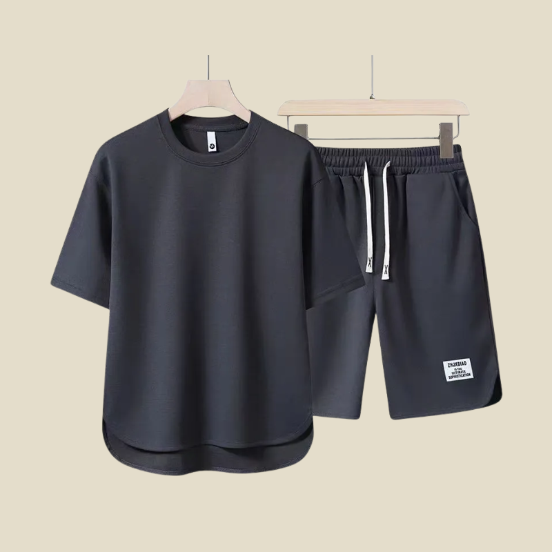 men's short sleeve tee and drawstring shorts two-piece casual summer set