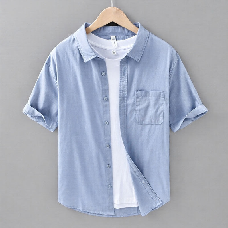 relaxed short sleeve summer shirt for men with button front