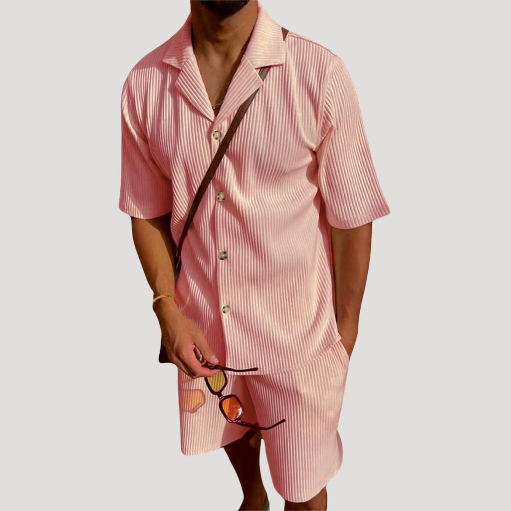 men's ribbed short sleeve shirt and matching shorts coordinated set