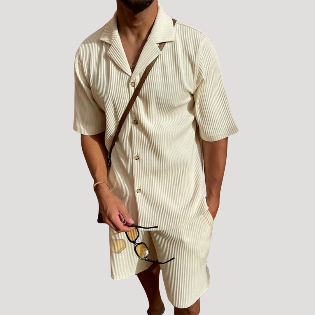 men's ribbed short sleeve shirt and matching shorts coordinated set