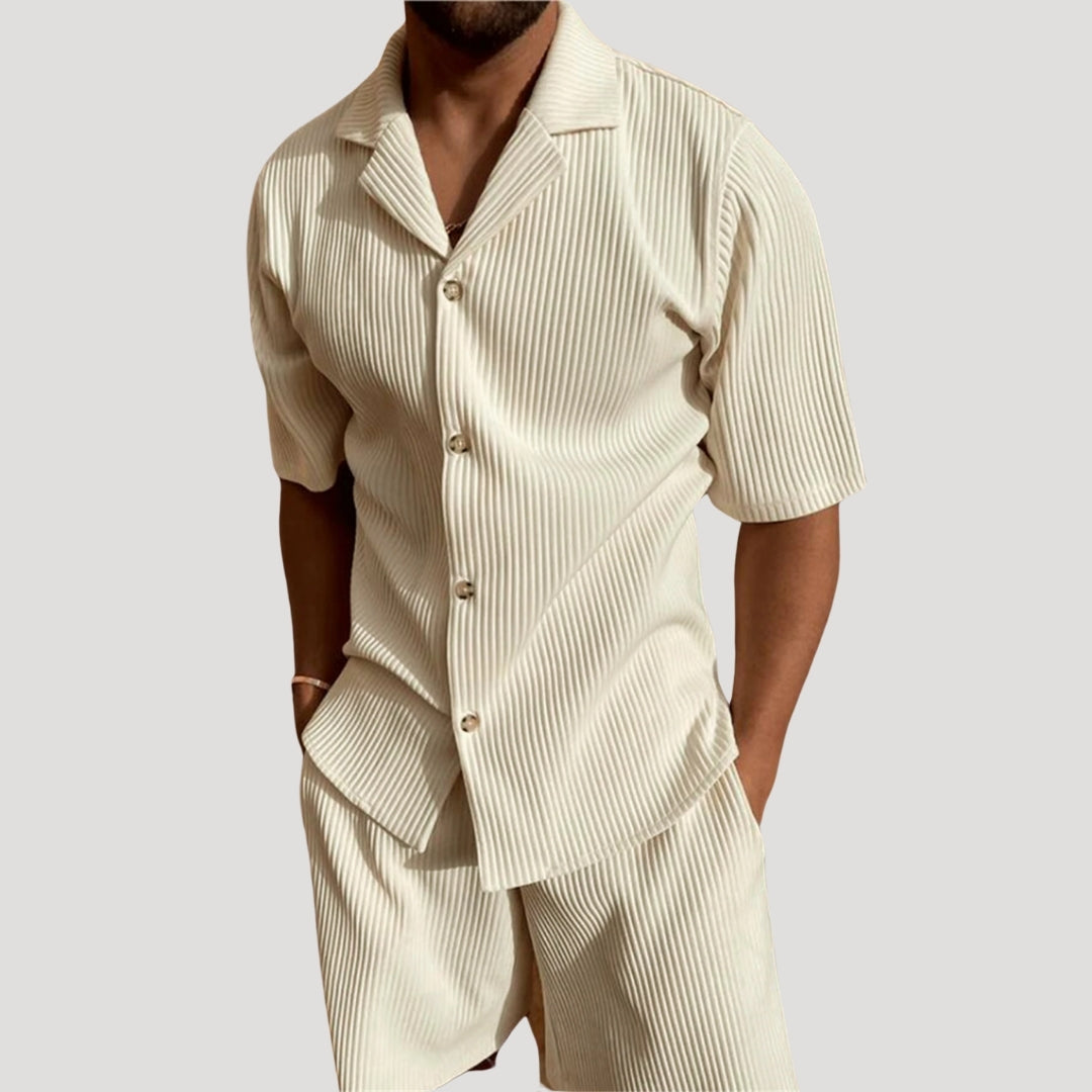 men's ribbed short sleeve shirt and matching shorts coordinated set