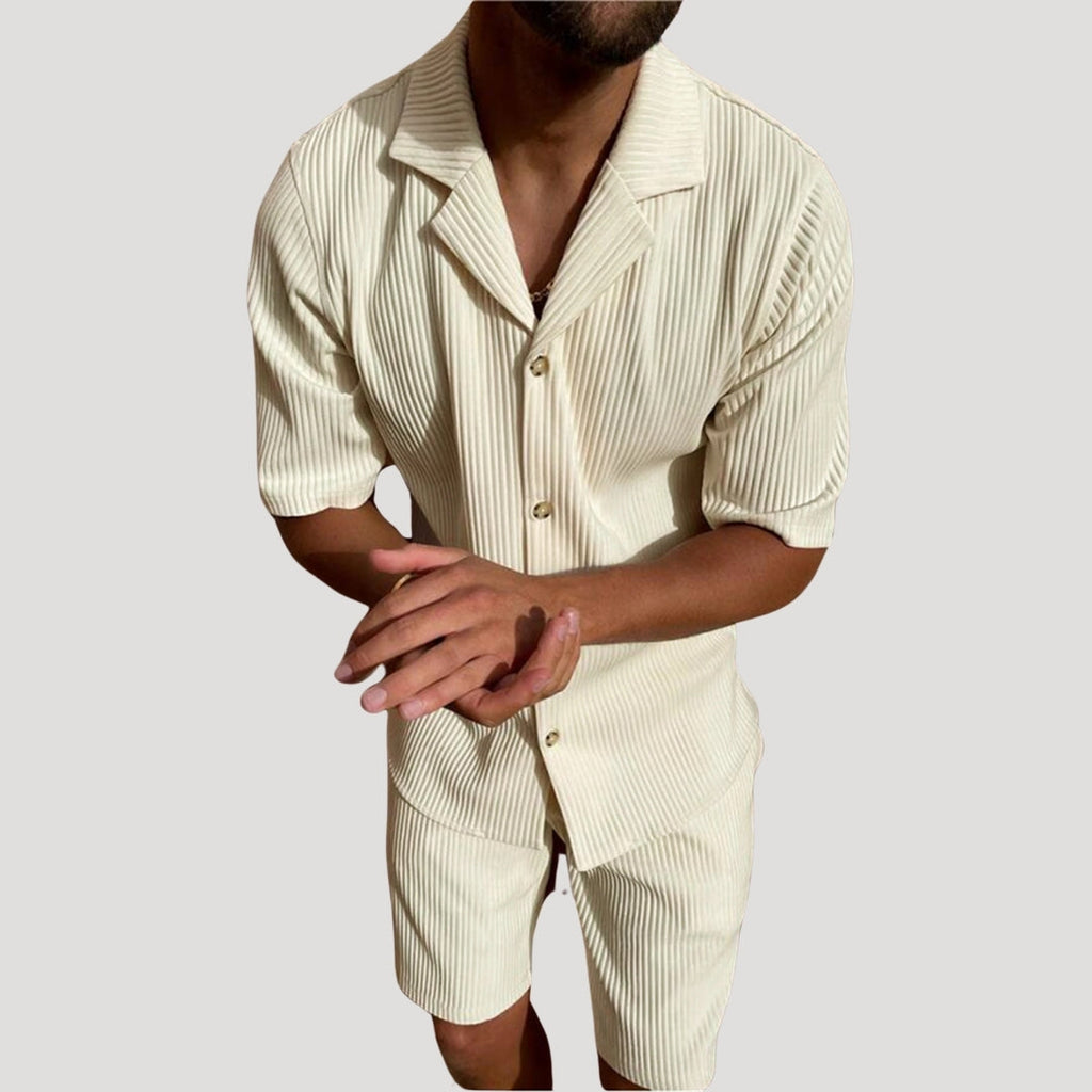 men's ribbed short sleeve shirt and matching shorts coordinated set