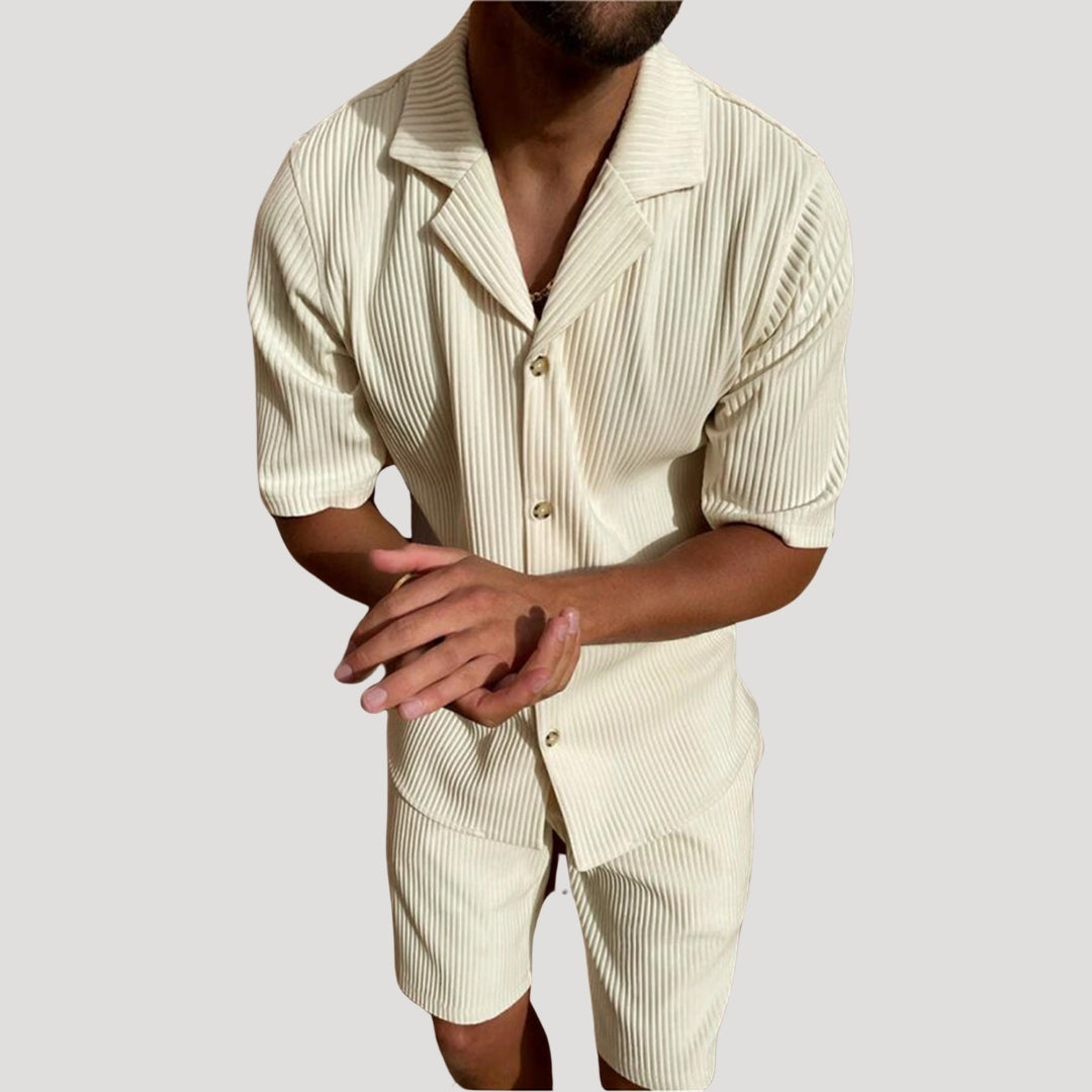 men's ribbed short sleeve shirt and matching shorts coordinated set