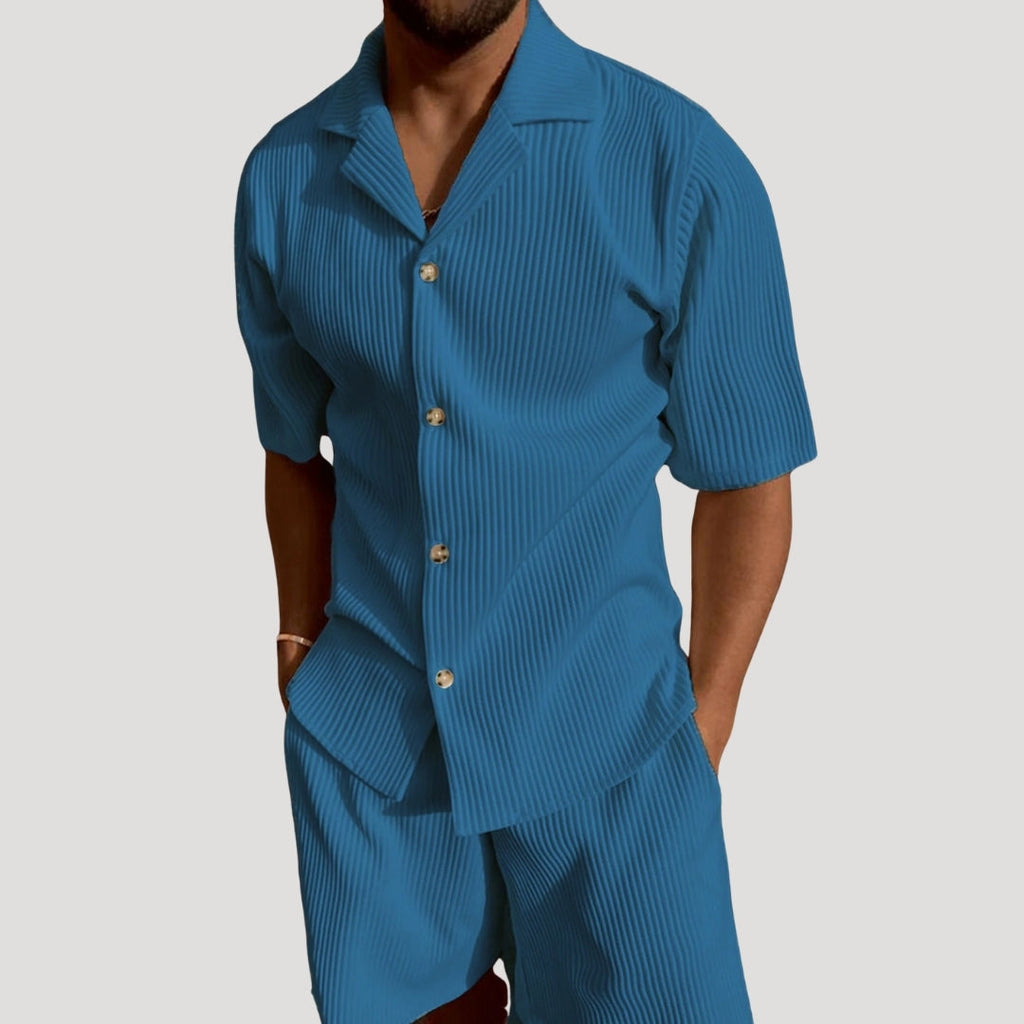 men's ribbed short sleeve shirt and matching shorts coordinated set