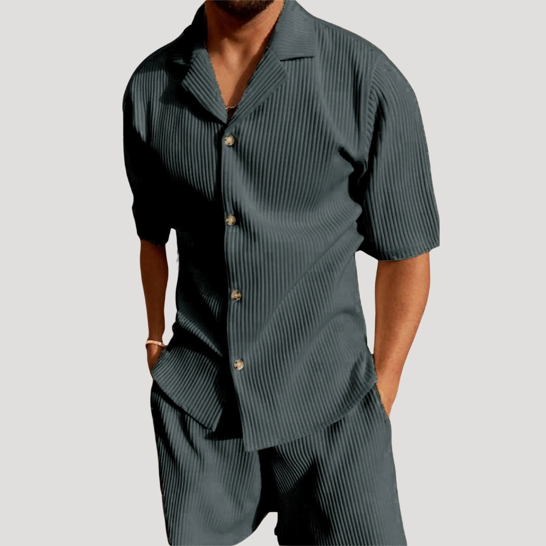 men's ribbed short sleeve shirt and matching shorts coordinated set