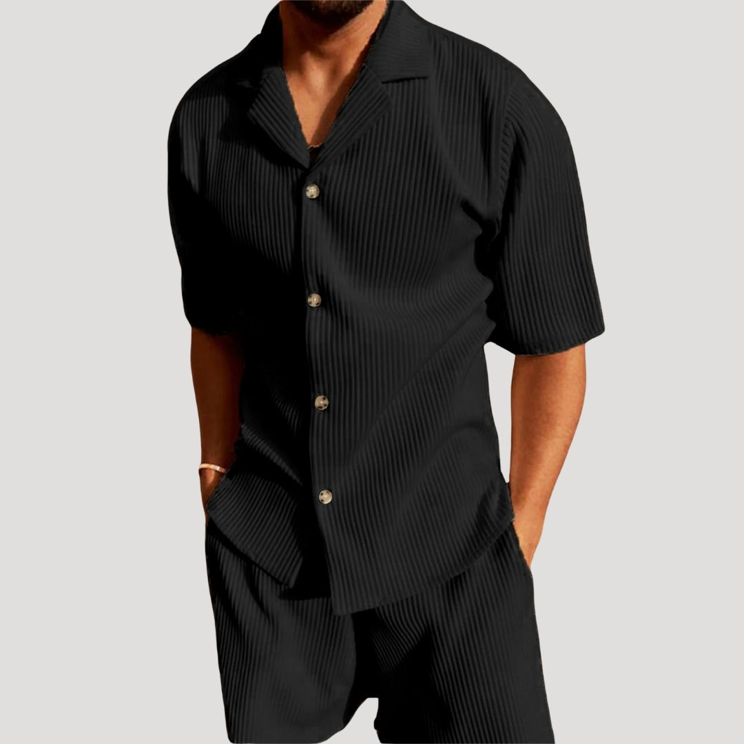 men's ribbed short sleeve shirt and matching shorts coordinated set
