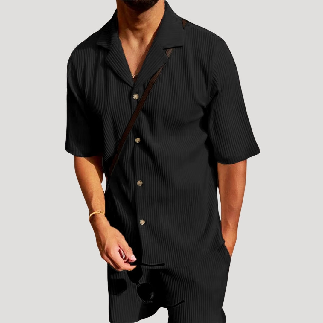 men's ribbed short sleeve shirt and matching shorts coordinated set