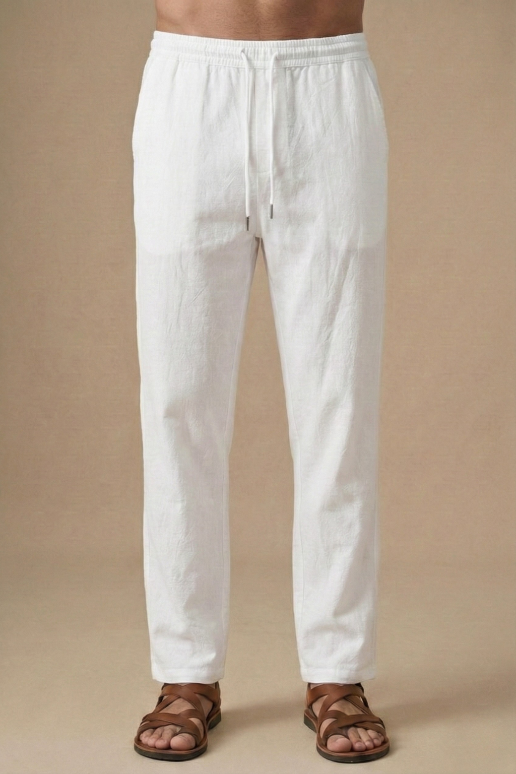 linen blend crinkle texture short-sleeve v-neck shirt and drawstring trousers