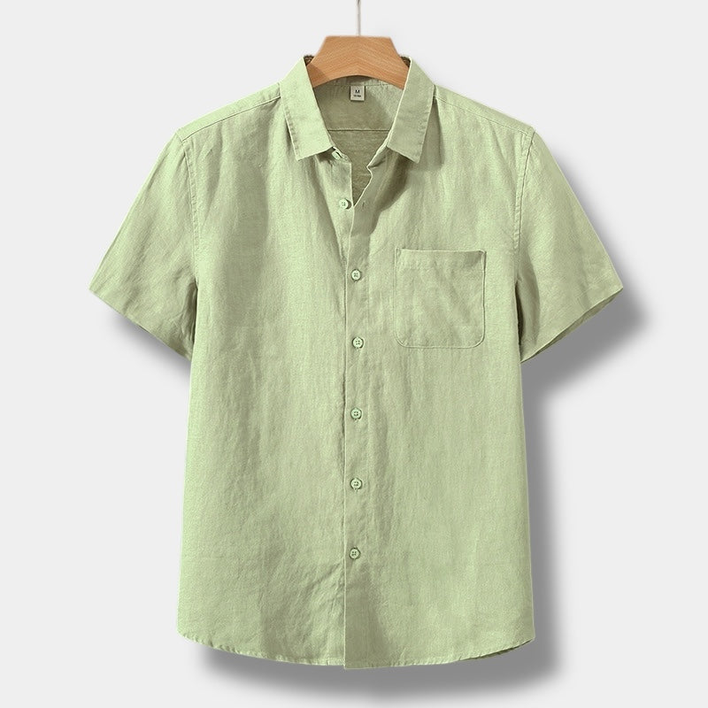 short sleeve button-up shirt with chest pocket for men