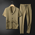men's textured jacquard two-piece set with shawl collar top and drawstring pants