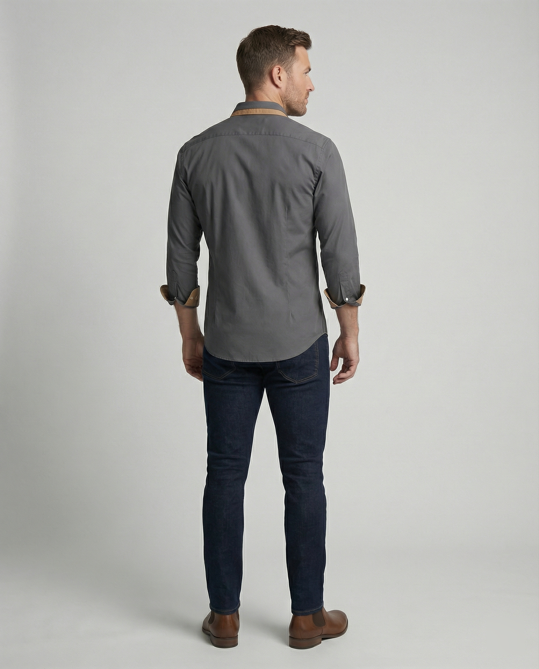 men's slim fit button-down shirt with contrast lining, trim, and cuffs