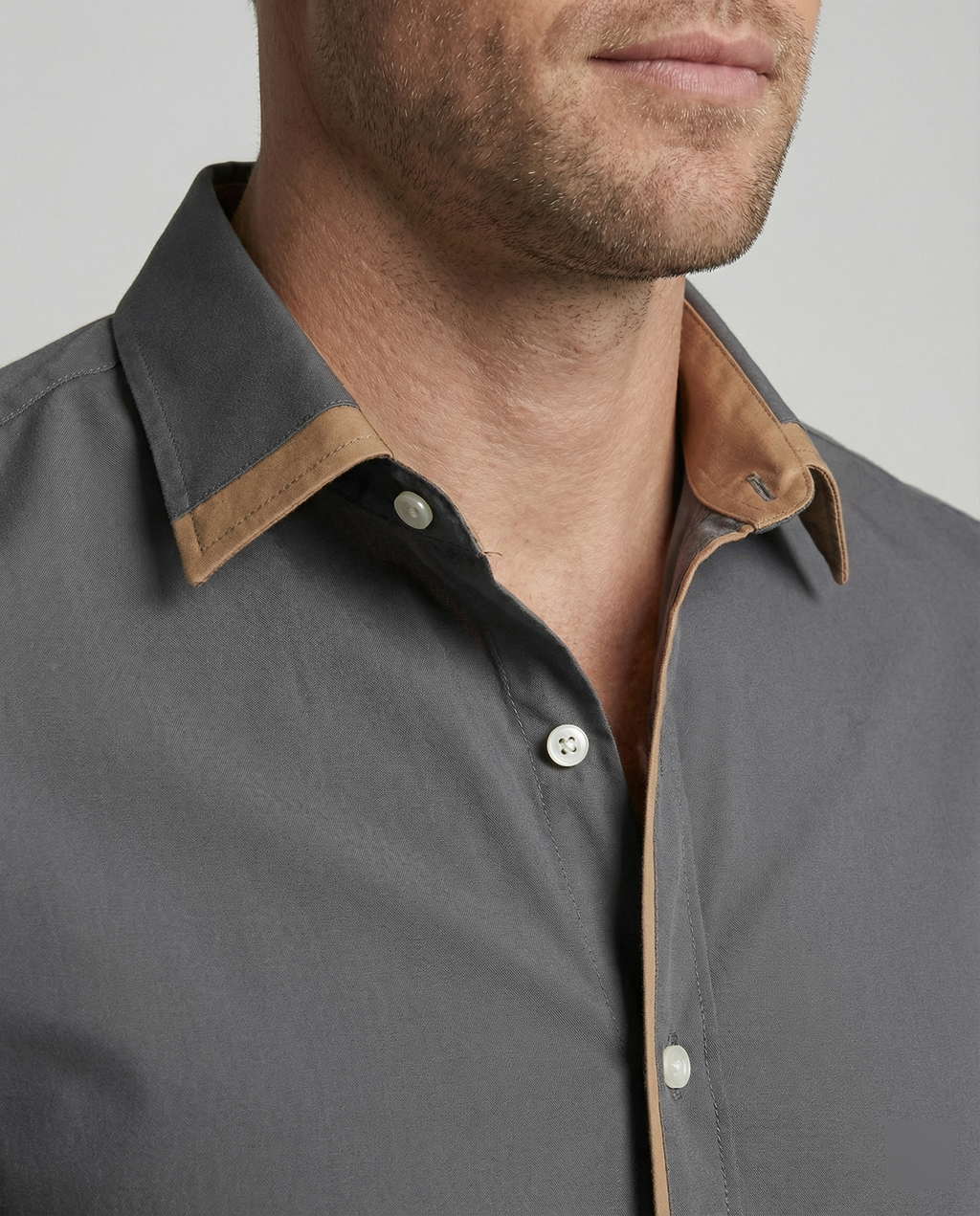 men's slim fit button-down shirt with contrast lining, trim, and cuffs