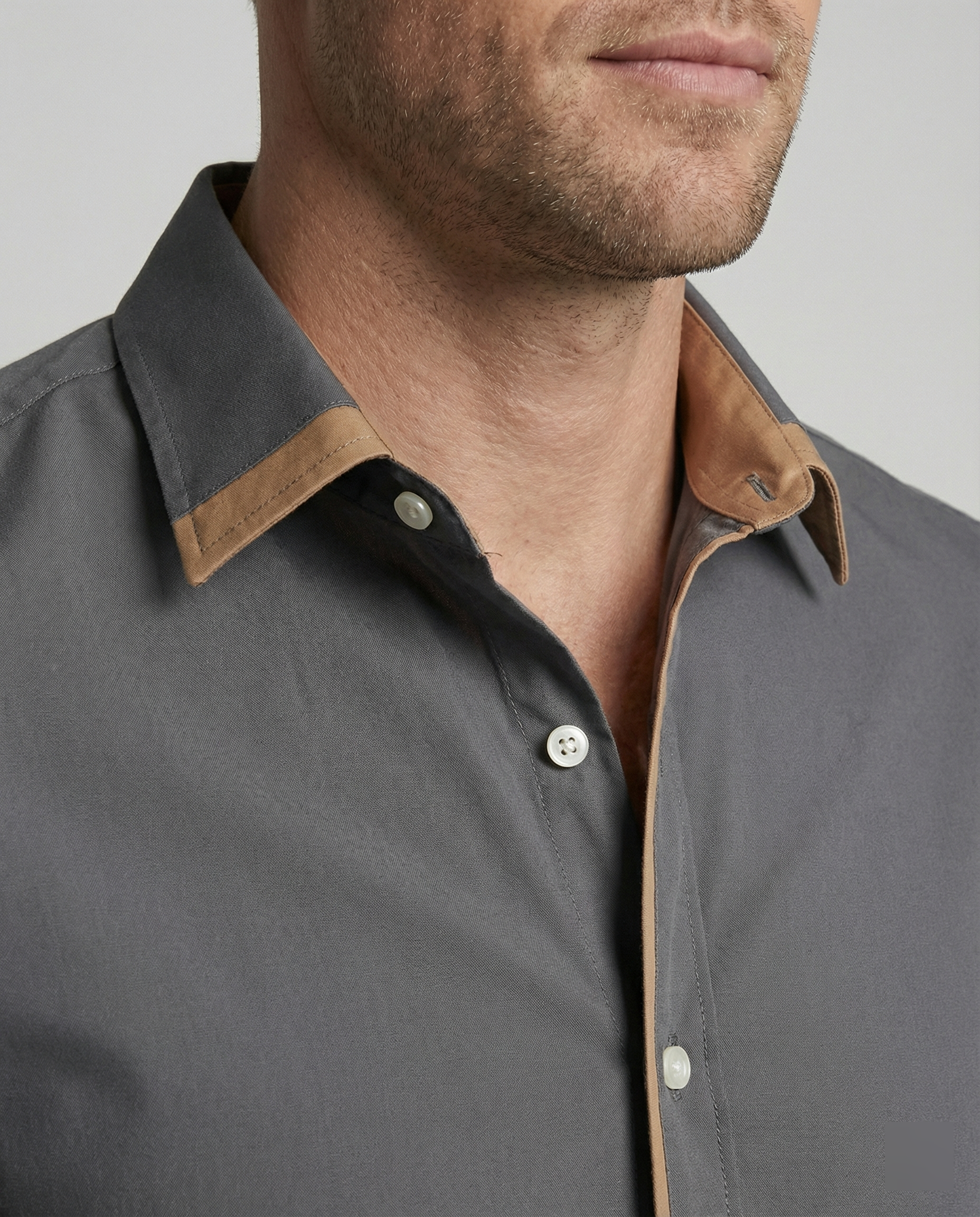 men's slim fit button-down shirt with contrast lining, trim, and cuffs