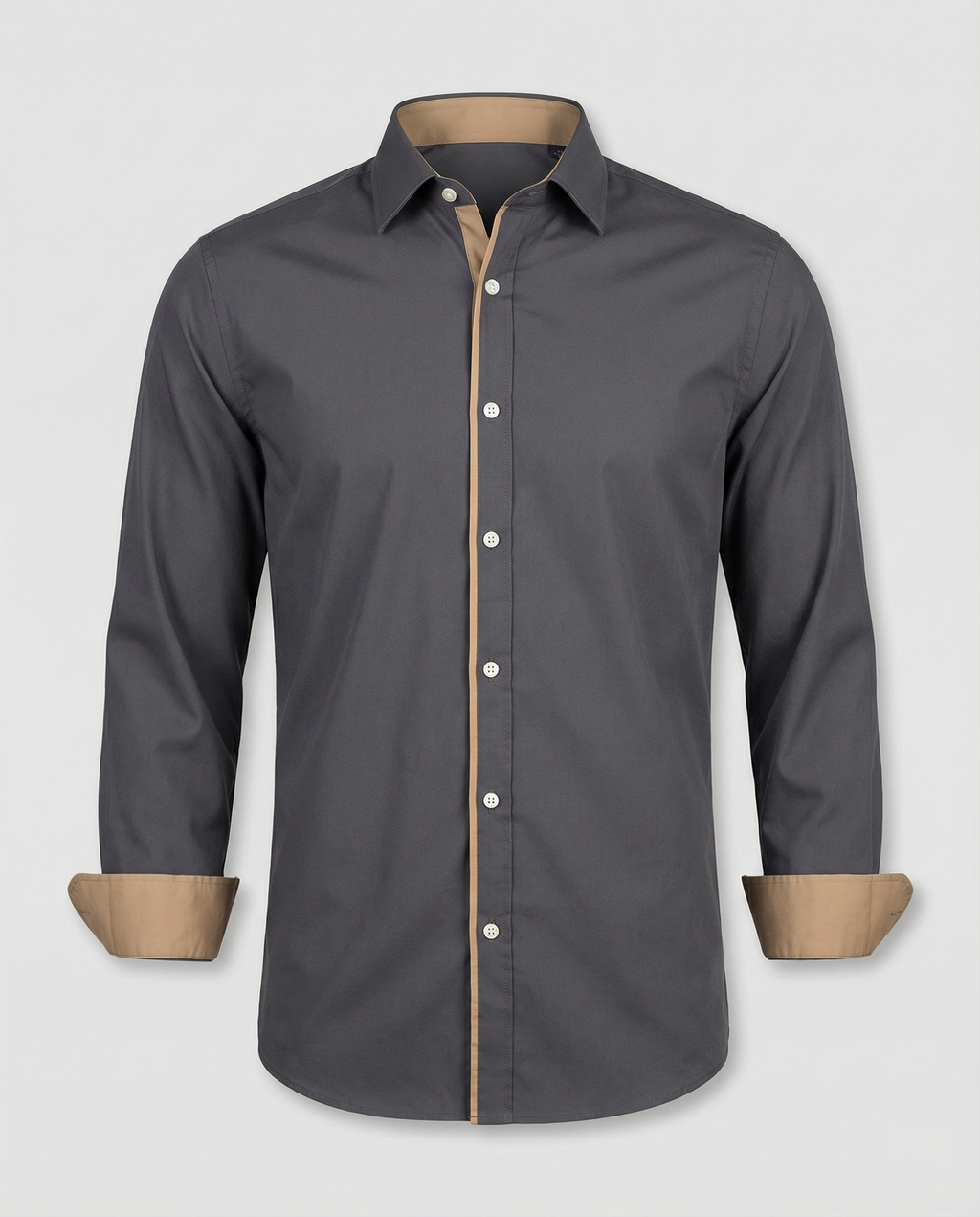 men's slim fit button-down shirt with contrast lining, trim, and cuffs