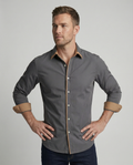 men's slim fit button-down shirt with contrast lining, trim, and cuffs