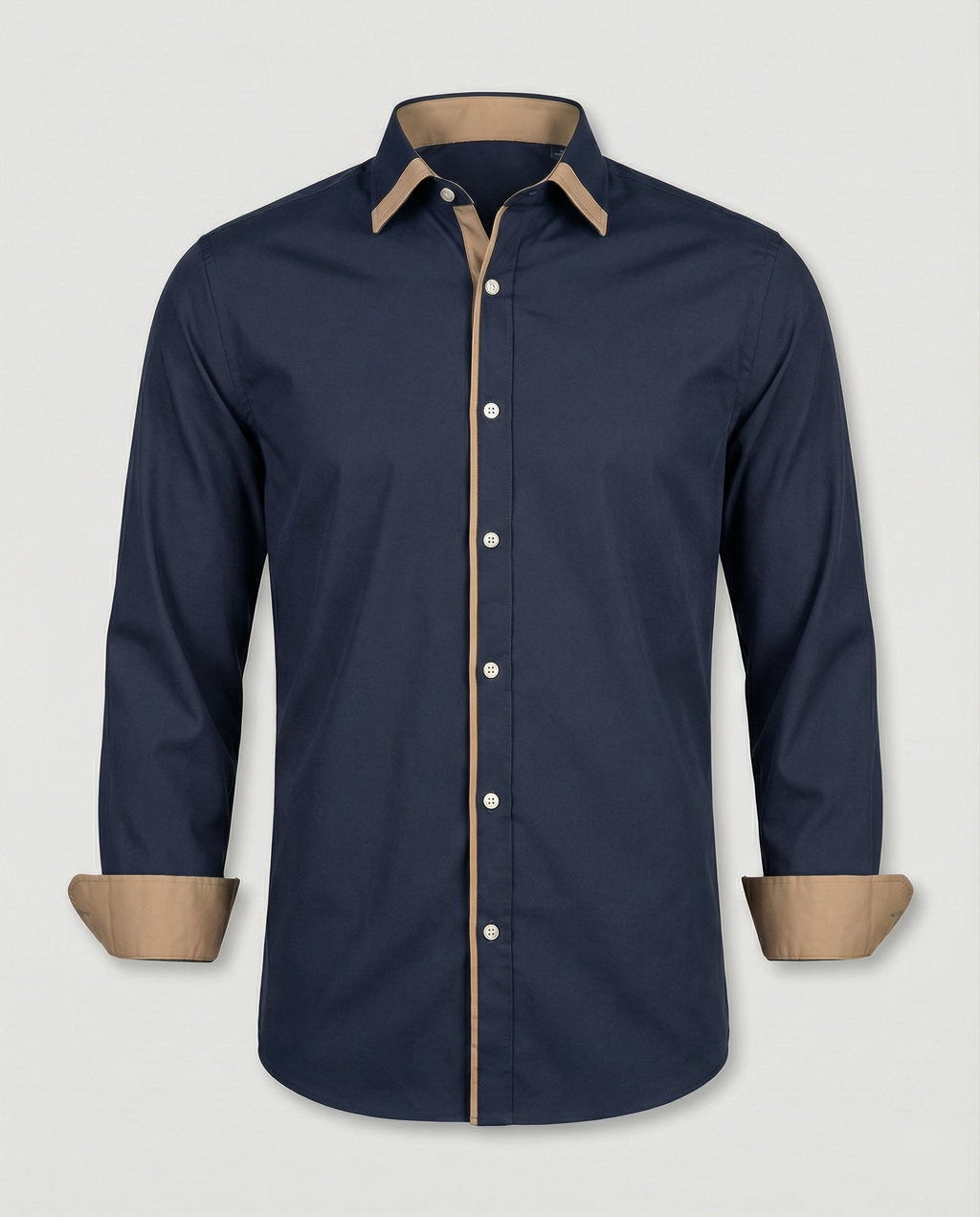 men's slim fit button-down shirt with contrast lining, trim, and cuffs