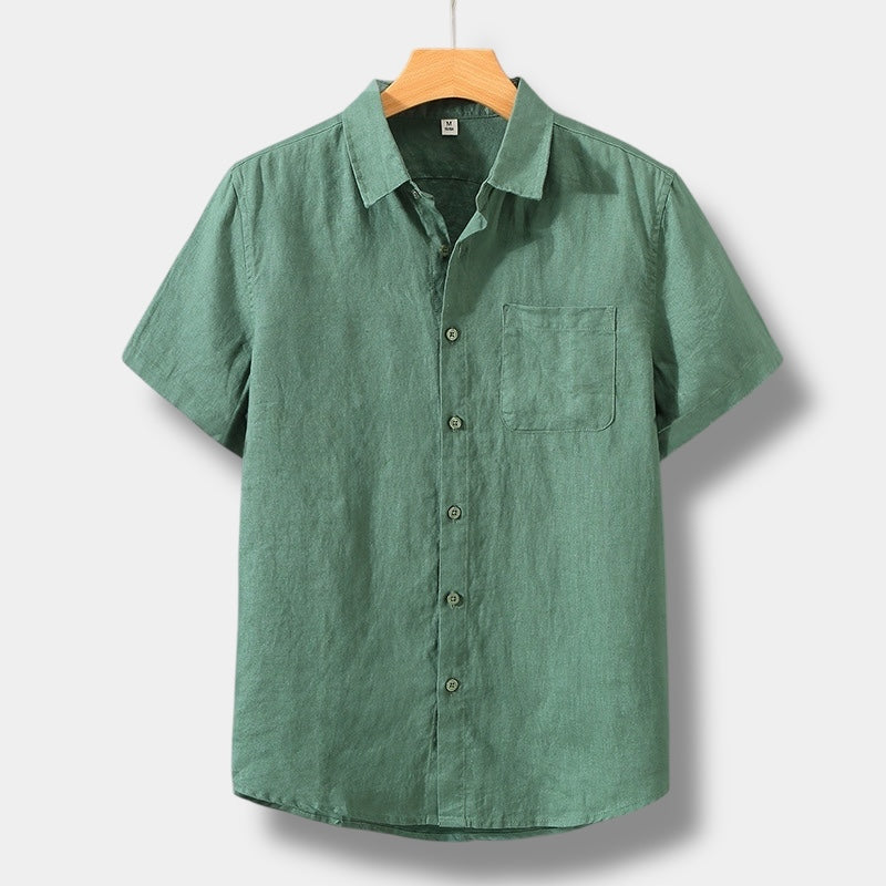 short sleeve button-up shirt with chest pocket for men
