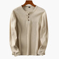 men's long sleeve waffle knit henley with button placket collarless relaxed fit