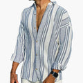 men's vertical stripe button-down shirt with long sleeves, relaxed fit