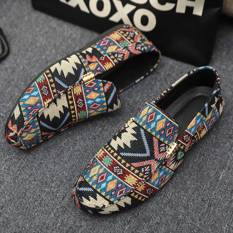woven pattern slip-on loafers for men with metal detail