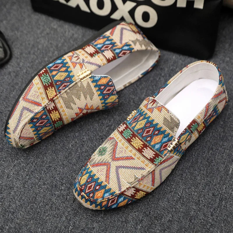 woven pattern slip-on loafers for men with metal detail