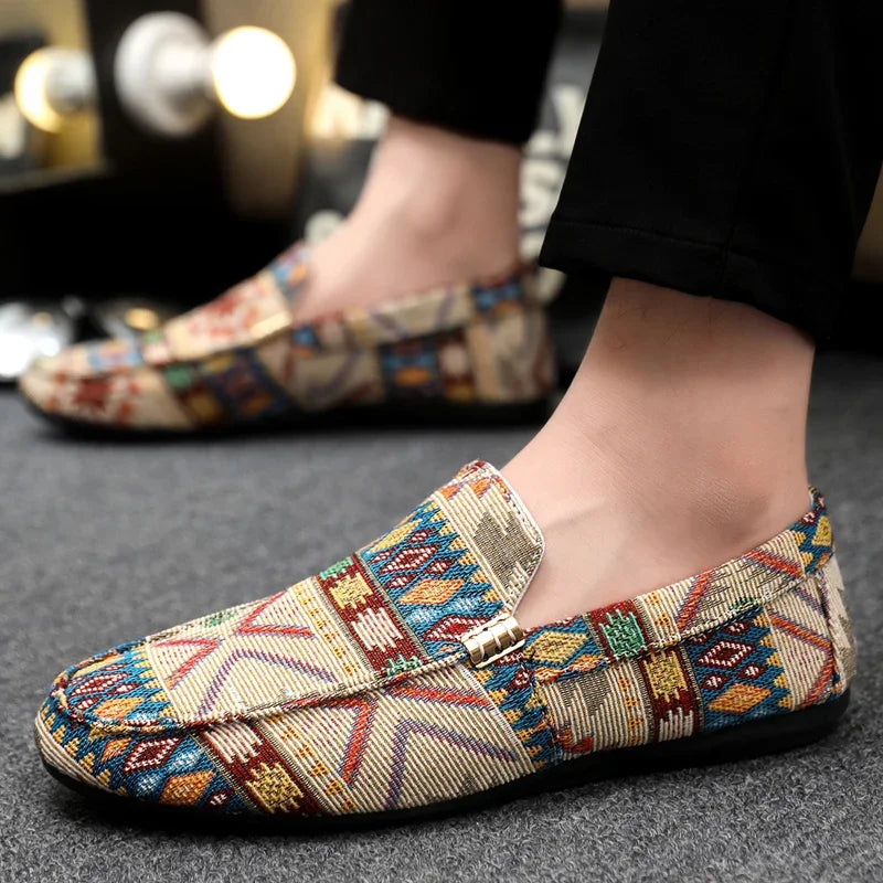 woven pattern slip-on loafers for men with metal detail
