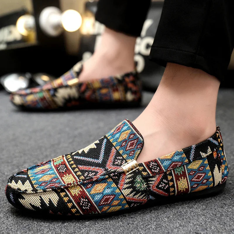 woven pattern slip-on loafers for men with metal detail
