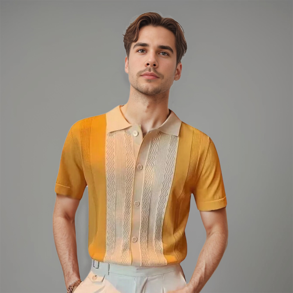 men's short sleeve polo shirt with contrasting center panel