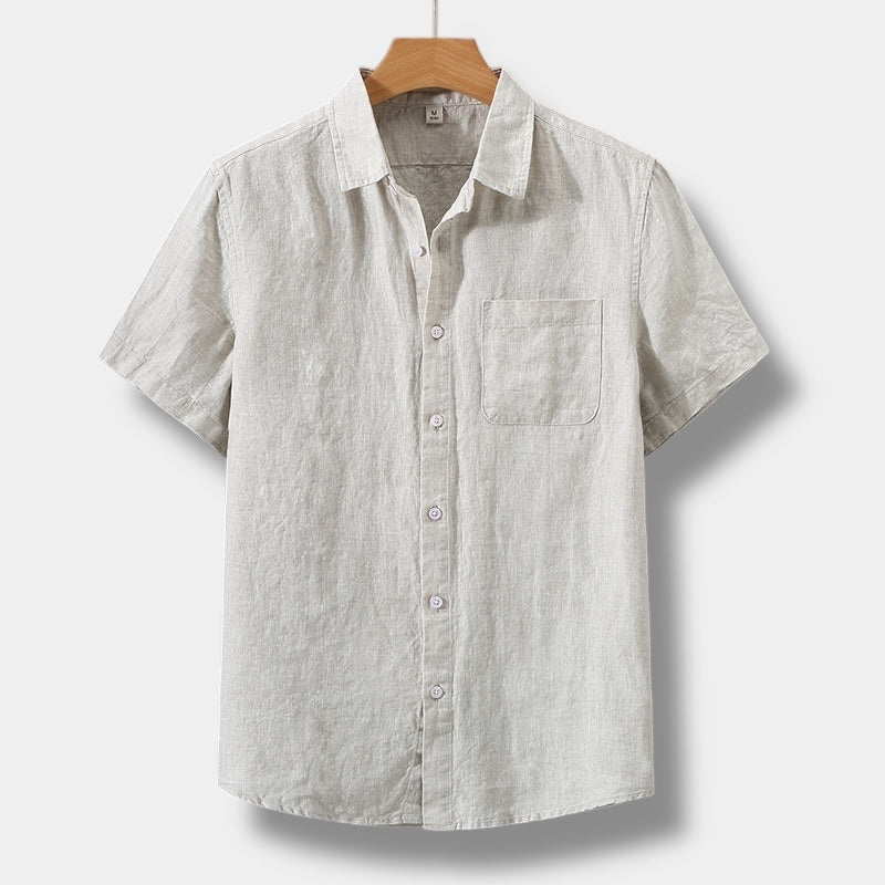 short sleeve button-up shirt with chest pocket for men