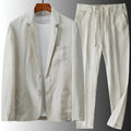 men's linen blend two-piece suit single-breasted blazer and drawstring trousers