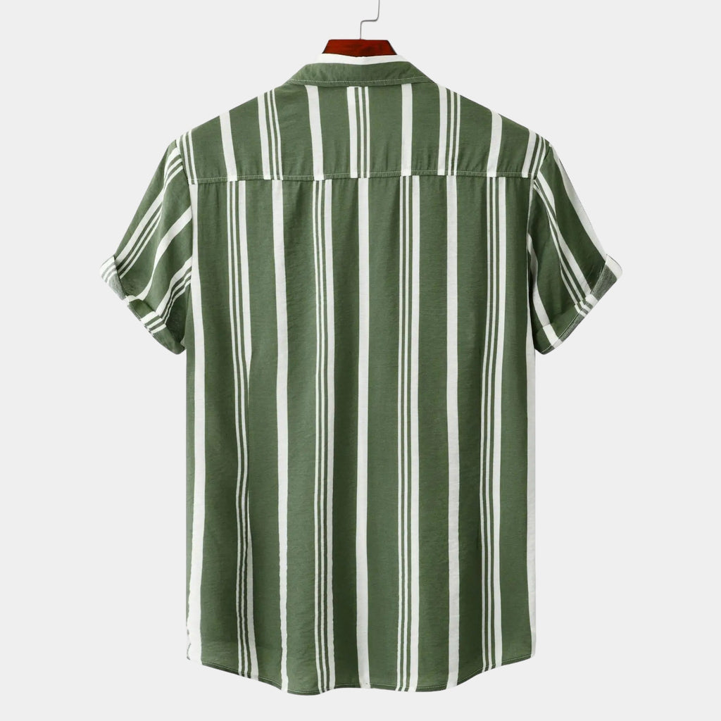 men's vertical stripe button-up short sleeve shirt
