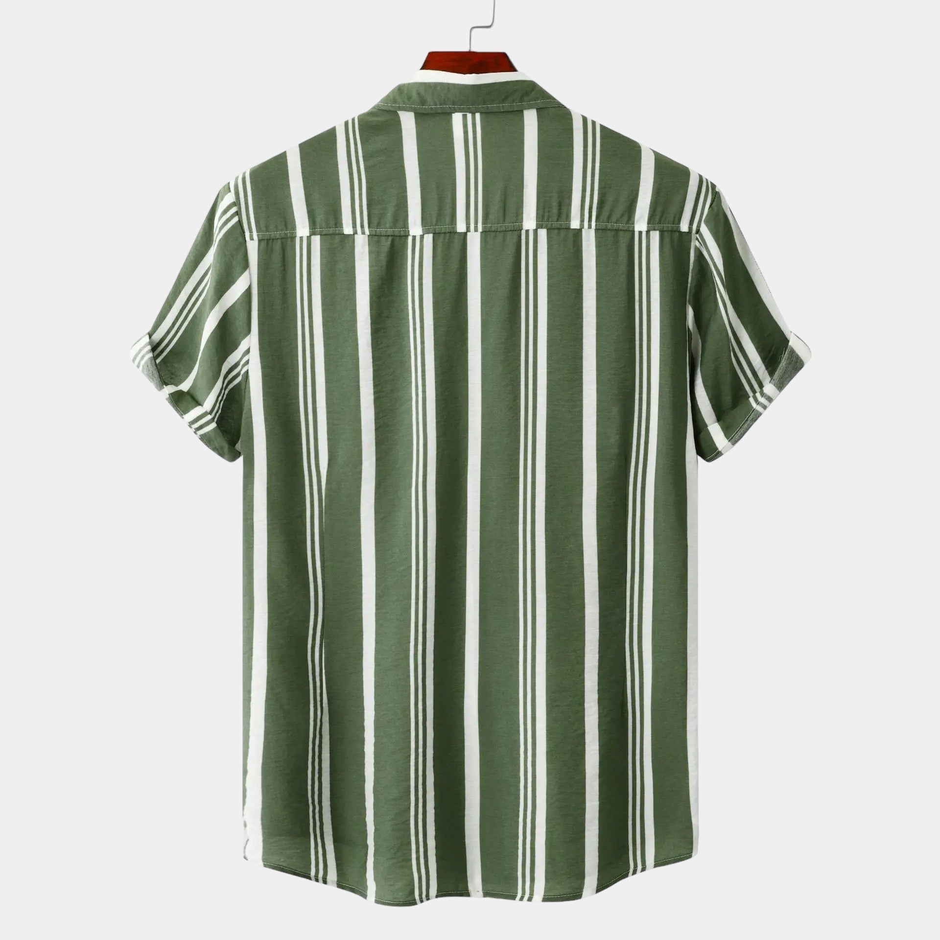 men's vertical stripe button-up short sleeve shirt
