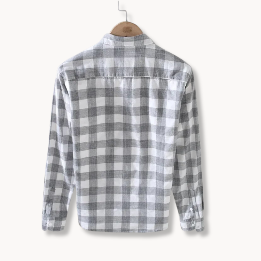 men's long sleeve check shirt point collar button front chest pocket regular fit